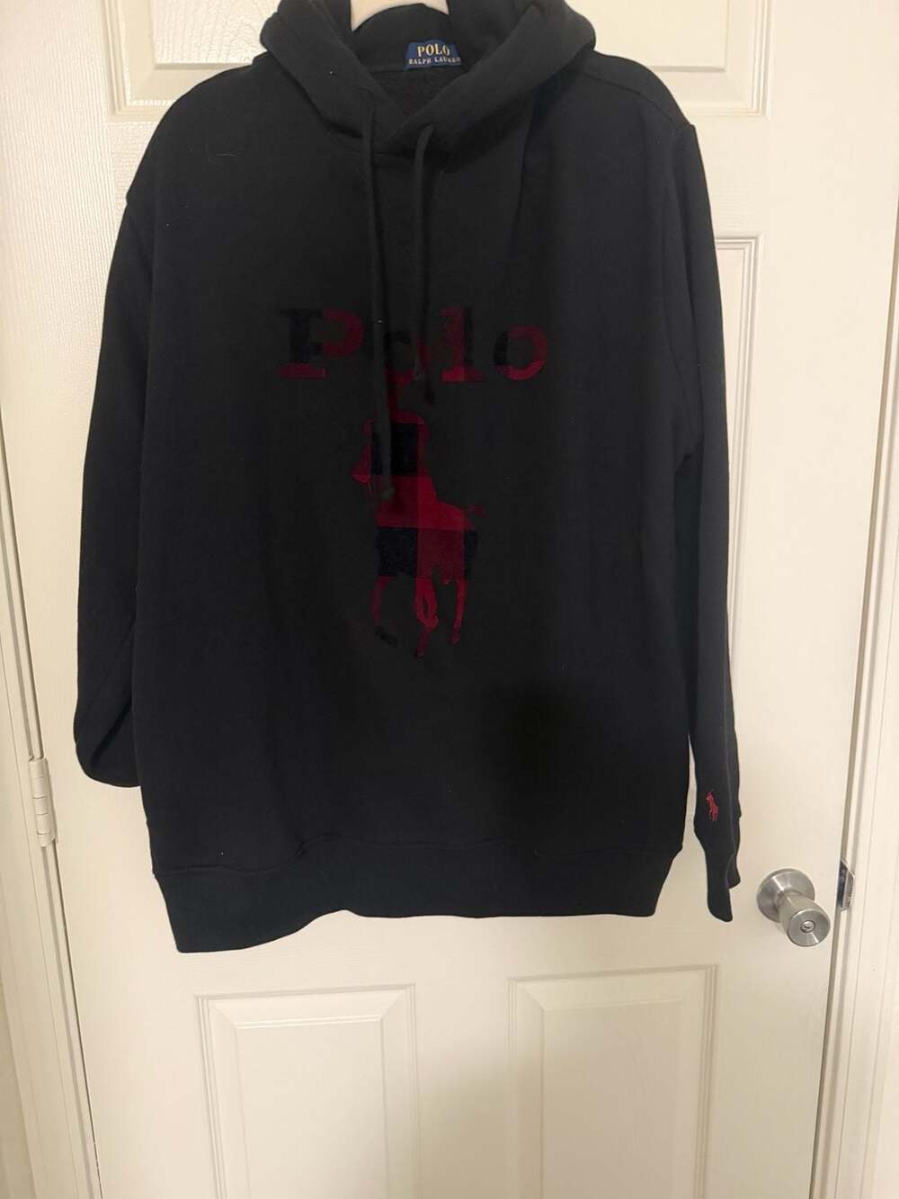 Polo Ralph Lauren Black Buffalo Check Big Pony Fleece Hoodie Size XLT